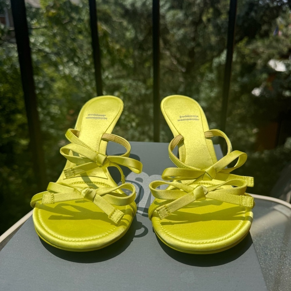 New Jeffrey Campbell Bow Bow Sandal Heels Pretty In Shoes Slip On Lime Green 7 - Picture 11 of 15